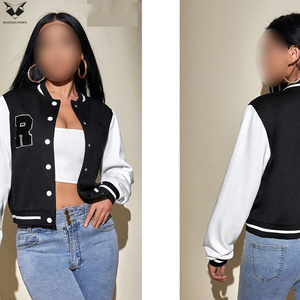 2026 Newest Women Varsity <b>Jacket</b> Black White Full Sleeve Turn Down Collar Button Closure Autumn <b>Short</b> Length Letter R Design - Product Image 6