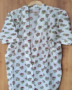 Authentic Kimono <b>Robe</b> Cotton Floral Hand Block Print Breathable Long Sleeve Nightwear & Women's <b>Beach</b> Cover-Up - Product Image 3