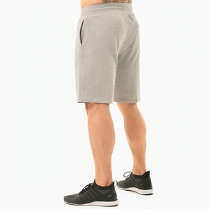 Shorts Bermuda en Coton Gris pour Homme avec Cordon de Serrage à la Taille, Poches, Couleur Unie, Taille Mi-Haute, Tissu Tricoté Respirant - Product Image 4