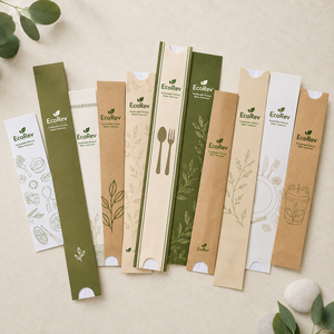EcoRev Custom Luxury Kraft <b>Paper</b> <b>Biodegradable</b> Cutlery Bags Eco-Friendly Twisted Handles Self-Adhesive Seal Bottom Gusset Offset - Product Image 4