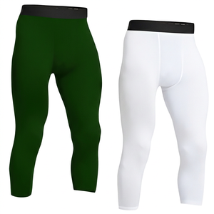 Leggings de compression mi-mollet pour hommes, couleur unie, taille élastique, noir et blanc - Product Image 4