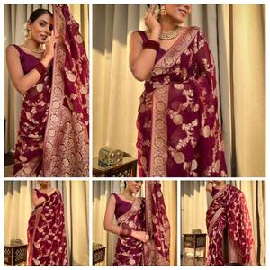 Sari en soie douce de qualité supérieure, tissage jacquard, pour mariage - Product Image 4