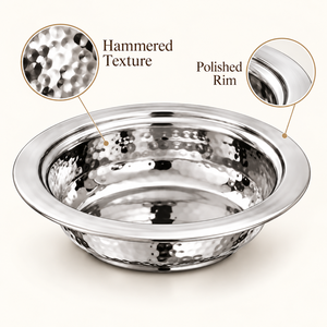 Bol en acier inoxydable martelé à paroi simple, couleur argent, plat en métal pour cuisine d'hôtel - Product Image 2