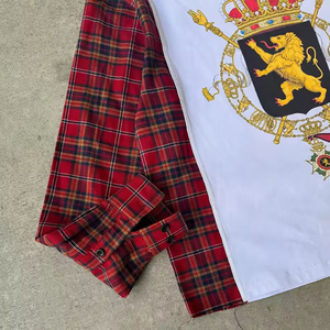 Vintage Custom <b>Patchwork</b> Oversized Boxy Fit Heavyweight 100% Cotton Graphic DTG Printing Flannel Long Sleeve T-<b>Shirt</b> for Men's - Product Image 4