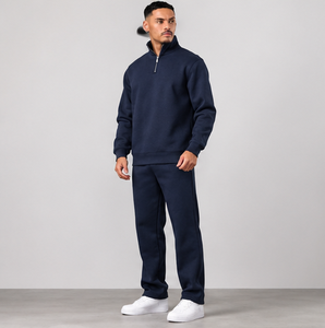 Ensemble de survêtement athlétique bleu marine pour homme, sweat-shirt à col montant et demi-zip, pantalon de jogging - Product Image 3