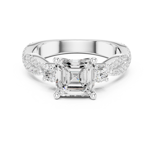 Anillo de boda de oro blanco de 14 quilates con diamante de laboratorio de corte Asscher, diseño retorcido, certificado GRA, anillo de promesa nupcial para chicas - Product Image 3