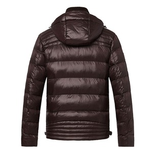 Men's Winter Hooded Puffer Jacket Solid Color Zipper Closure Windproof Casual Regular Sleeve Polyester <b>Down</b> Filling - Product Image 3