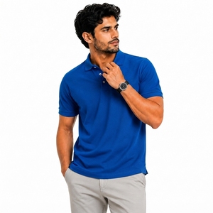 Polo de Manga Corta para Hombre, Color Azul Rey, Algodón Piqué, Corte Regular, Diseño Tejido Transpirable, Color Sólido, Estilo Casual - Product Image 2