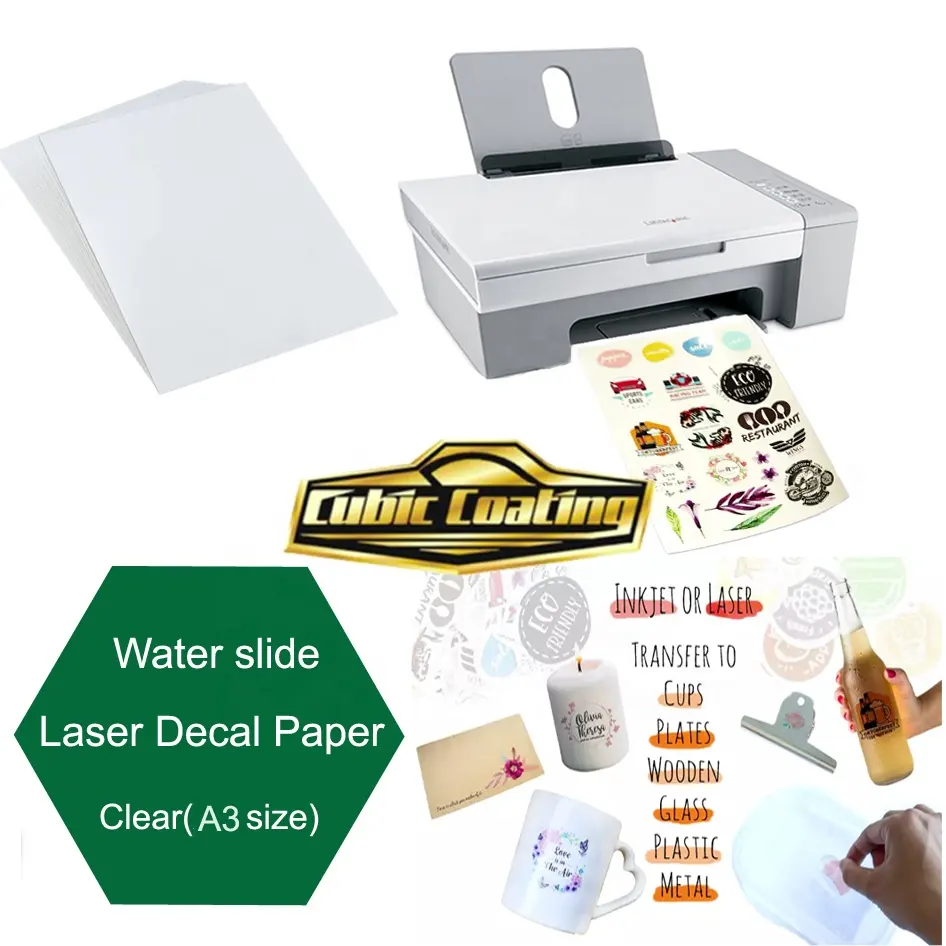 Papel transparente A4 para transferência de água, papel transparente transparente para laser, papel transparente para transferência de tinta, não acende