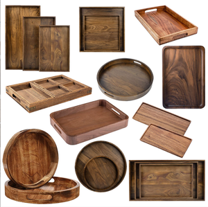 Solid Wood Tray Custom Wooden Bamboo Hotel Tray Home Snack <b>Barbecue</b> Salad Plate - Product Image 3