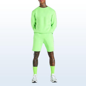 ชุดเซ็ตเสื้อยืดแขนสั้นและกางเกงขาสั้นผู้ชายแบบสองชิ้นสำหรับฤดูร้อน ปักลายเชนิลล์ตามสั่ง สีพื้น ซิปหน้า - Product Image 1