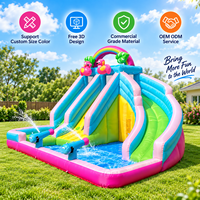 Toboggan aquatique gonflable commercial avec piscine à jets d'eau, double piste arc-en-ciel, parc aquatique extérieur pour enfants à vendre