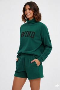 Ensemble short et haut à col montant pour femme, en molleton de polyester et coton, style streetwear, écologique, imperméable, séchage rapide, respirant - Product Image 3