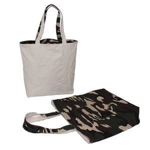 Sac de courses en toile de coton naturel 12 oz, imprimé camouflage, en mélange de polyviscose biodégradable, écologique, avec une poche et une poignée intégrée - Product Image 5