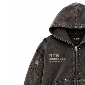 Sudadera con Capucha y Cierre de Cremallera Extra Grande para Hombre, Estilo Urbano con Estampado de Camuflaje, Color Marrón, de RTW Industries - Product Image 3