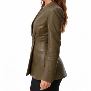 Abrigo de Mujer para Invierno 2025, Casual, de Moda, de Cuero Sintético, Cuello en V, con un Solo Botón, Estilo Retro Chic, Antiarrugas, de Manga Larga - Product Image 5