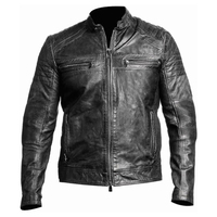 Veste de moto en cuir de mouton rouge pour homme, imperméable, col montant, fermeture éclair, coupe ajustée, style motard décontracté pour l'hiver