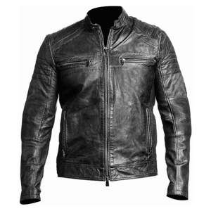Veste de moto en cuir de mouton rouge pour homme, imperméable, col montant, fermeture éclair, coupe ajustée, style motard décontracté pour l'hiver - Product Image 5