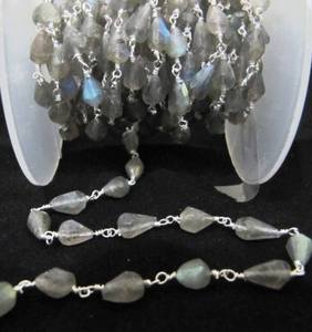 Natural Labradorite <b>Rosary</b> Chain Grey Beaded Pear Shape Faceted Chain - Product Image 2
