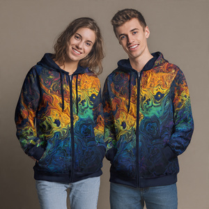 Sweat à capuche sublimé unisexe pour homme et femme, style streetwear hiver, avec fermeture éclair, nouvelle mode - Product Image 4