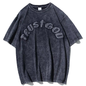 T-shirt Homme Streetwear Hip Hop en Coton 100% Délavé à l'Acide avec Logo Personnalisable, Coupe Oversize Vintage – Vente en Gros - Product Image 1