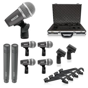 Kit Microfoni Professionali per Batteria a 7 Pezzi, Set Microfoni Dinamici Cablati XLR per Studio e Uso Live DM 7RND Tom Snare Kick - Product Image 1