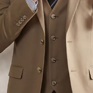 Traje de Negocios para Hombre, Color Beige, Cierre de un Botón, Solapa con Muescas, Estilo Británico, Mezcla de Lana y Poliéster, Corte Regular, Antiarrugas, Tejido - Product Image 3