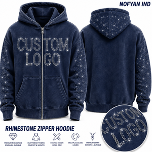 เสื้อฮู้ดซิปประดับเพชรแบบยูนิเซ็กซ์ ยี่ห้อ NOFYAN IND ทรงปกติ ผ้าฟลีซลำลอง 100% ผ้าฝ้าย แห้งเร็ว ระบายอากาศได้ดี สีพื้น รับผลิตตามสั่งขายส่ง - Product Image 1
