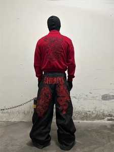 Jean baggy gothique respirant et imperméable en denim délavé pour homme, coupe ample, style skateboard, collection printemps, vente en gros - Product Image 6