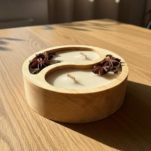 Cuenco Decorativo de Madera Tallado a Mano con Diseño Yin Yang, Recipiente para Velas, Ideal para Bodas Rústicas, Eventos y Decoración del Hogar - Product Image 3