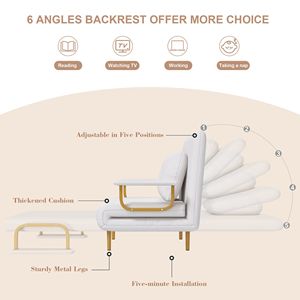 Divano Letto Convertibile 3 in 1 con Schienale Regolabile in 5 Posizioni, Cuscino Estensibile Salvaspazio per Soggiorno - Product Image 6