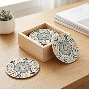 Posavasos de madera esmaltada ecológicos con motivos decorativos impresos para un hogar sostenible, accesorios para comedor y bebidas - Product Image 5