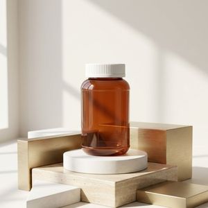 Flacon de complément alimentaire rond en PET de 300 ml, couleur ambre, avec bouchon à vis, pour capsules de vitamines, emballage de médicaments, usine au Vietnam, OEM ODM - Product Image 2