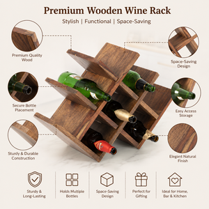 Porte-bouteilles en bois artisanal, support de rangement autoportant pour 6 bouteilles, pour comptoir de cuisine, bar à domicile, restaurant et présentation à la salle à manger - Product Image 5