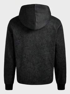 Sweat à capuche vintage noir en molleton de coton avec logo en strass, coupe décontractée, style streetwear, fabrication sur mesure - Product Image 2