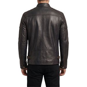 Charcoal Dark Brown Minimalist <b>Men</b> <b>Leather</b> <b>Jacket</b> Plain Body Concealed Front Zipper Breathable Neat Urban <b>Leather</b> <b>Jackets</b> - Product Image 2