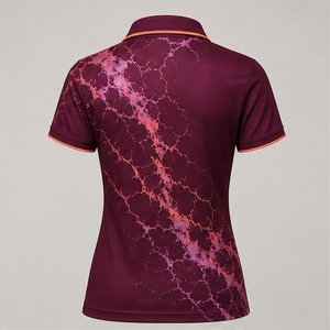 Polo pour femme personnalisé en marbre rose bordeaux craquelé, séchage rapide, respirant, manches courtes, uniforme de golf performant WPS-0891 - Product Image 2