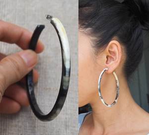 Pendientes de Aro de Cuerno de Búfalo Orgánico Pulido y Tallado al por Mayor, Moda Ecológica para Mujer, Diseño Redondo con Animal Marino - Product Image 5