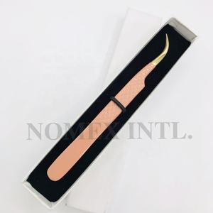 Pince à épiler incurvée en acier inoxydable longue durée Point d'extension de cils plaqué or avec prise en diamant Logo personnalisé Utilisation durable des cils - Product Image 3
