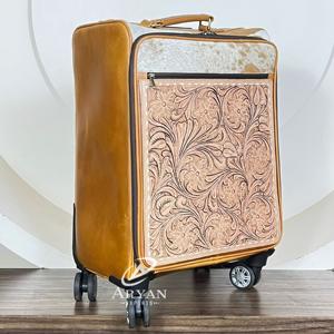 2026 March Expo New Luxury Real Genuine Hairon Leather Spinner Suitcases Western Floral Handcrafted Rolling <b>Luggage</b> Travel Bags - Product Image 1