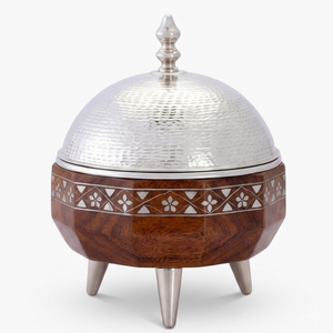 Luxury Wooden Insulated Casserole with Hammered Stainless Steel Dome Lid Premium Hot <b>Food</b> <b>Server</b> Dining Bowl High Quality - Product Image 2
