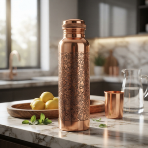 Eco Friendly Handcrafted Modern <b>Copper</b> <b>Bottle</b> Hammered 1 Liter Ayurvedic Health Drinkware Leak Proof Pure <b>Copper</b> from India - Product Image 1