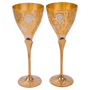 Handcrafted Engraved Silver Plated Brass Wine <b>Goblet</b> Set Luxury Dual Tone Champagne Flutes For Weddings Parties And Home Decor - Product Image 4