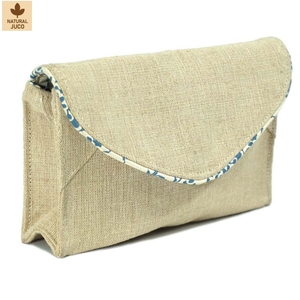 Pochette cosmétique personnalisée en jute naturel avec rabat, impression intérieure, écologique, réutilisable, sac de voyage pour articles de toilette, vente en gros OEM ODM - Product Image 1