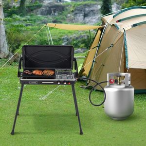 Griglia e Fornello da Campeggio Portatile 2-in-1 a Propano con Gambe Staccabili, BBQ Pieghevole in Acciaio per Cucina all'Aperto - Product Image 3