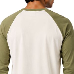 Camiseta de Manga Larga Raglán Blanca y Verde Oliva para Hombre, Cuello Redondo, Algodón Premium, Diseño Gráfico de Béisbol, Personalizable OEM, Ropa Urbana - Product Image 5