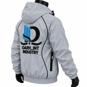 High Quality Men's <b>Light</b> Gray Hooded Windbreaker <b>Jacket</b> Windproof <b>Waterproof</b> Breathable Zipper Closure Casual Winter Wear - Product Image 3