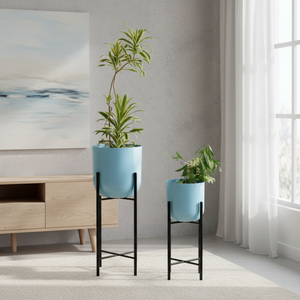 Macetero Moderno de Acero Inoxidable de Primera Calidad, Soporte para Macetas con Acabado Azul Cian, Ecológico, para Uso en Interiores, Hogar y Jardín - Product Image 1