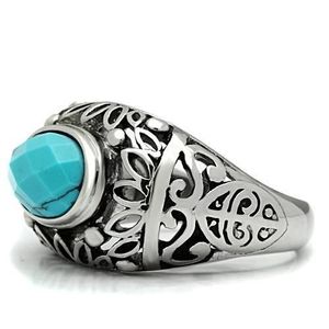 TK498 High Polished Stainless Steel <b>Ring</b> with Sea Blue Synthetic <b>Turquoise</b> Fashionable No Plating <b>Ring</b> - Product Image 4