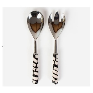 Ensemble de fourchettes et cuillères de service de luxe haut de gamme en acier inoxydable avec longues poignées en résine perlée, ustensiles de cuisine - Product Image 2